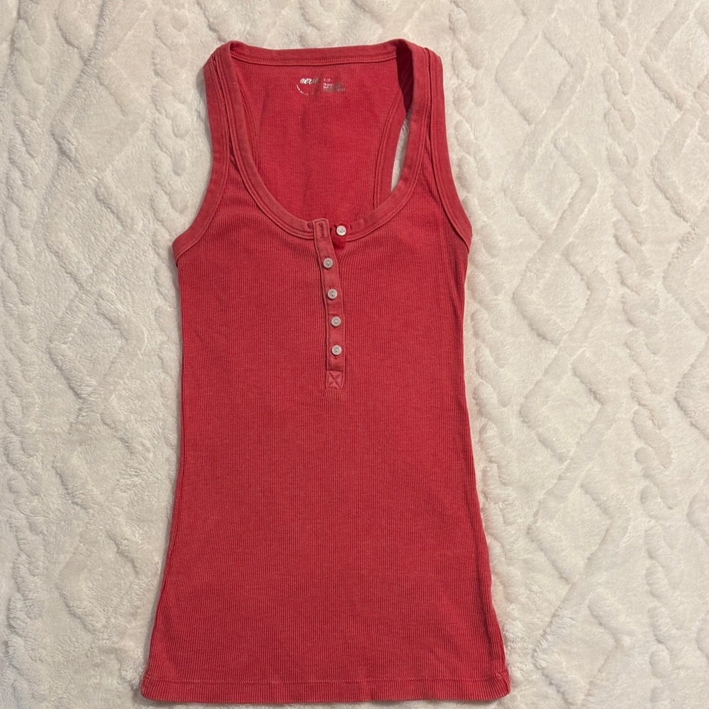 Aerie Coral Buttoned Tank Top